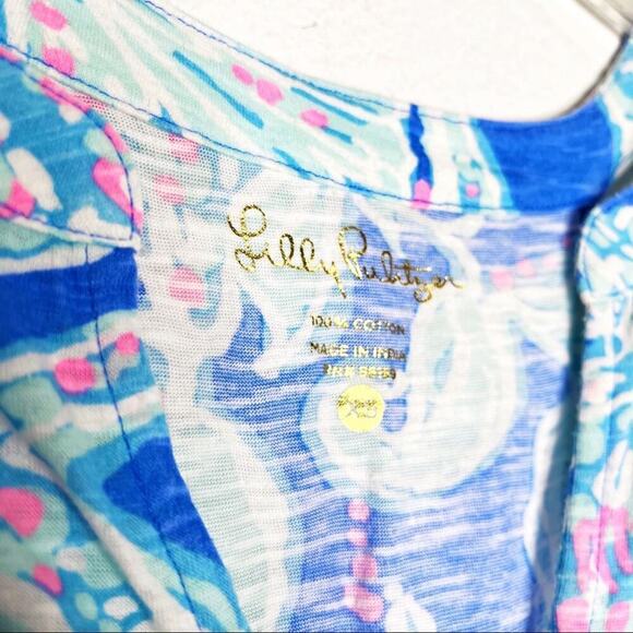 Lilly Pulitzer Into the Deep Arya Tank Top Notch V Neck 100% Slub Cotton XS - Picture 5 of 10